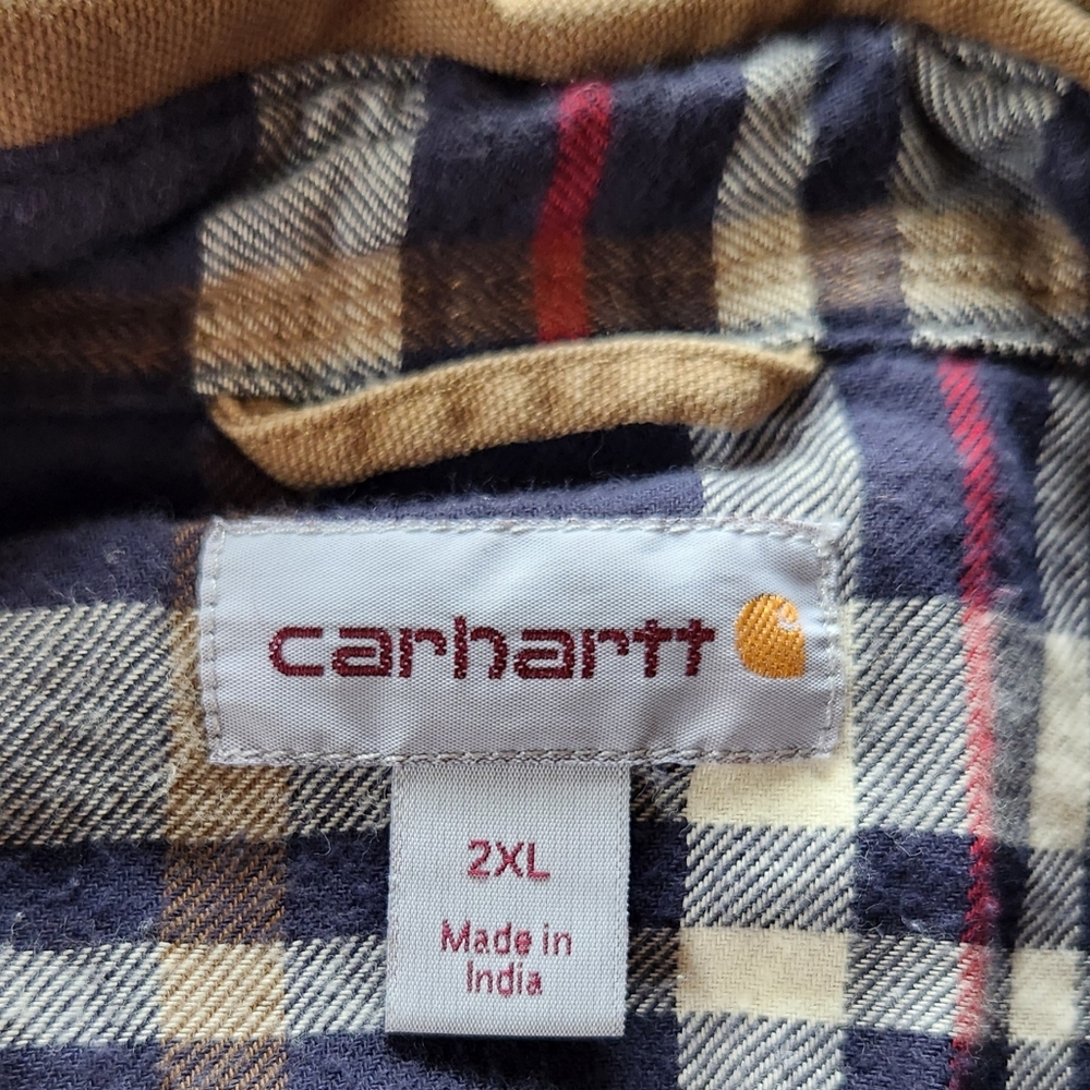 Carhartt "Weathered Canvas Shirt Jac" Flannel-lined Shacket Tan | Men's Size 2XL - Picture 8 of 11